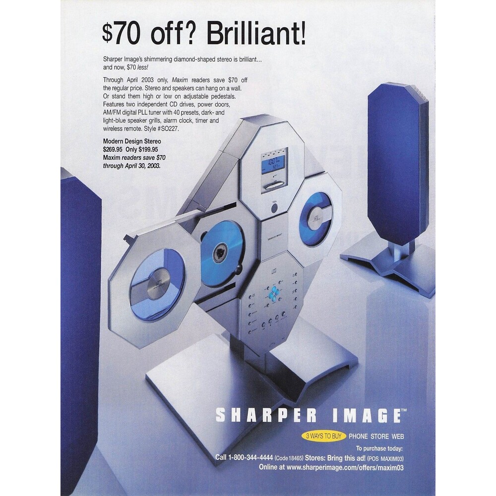 Sharper Image Modern Design Stereo CD Player Speakers y2k Ad 2003 wall decor art